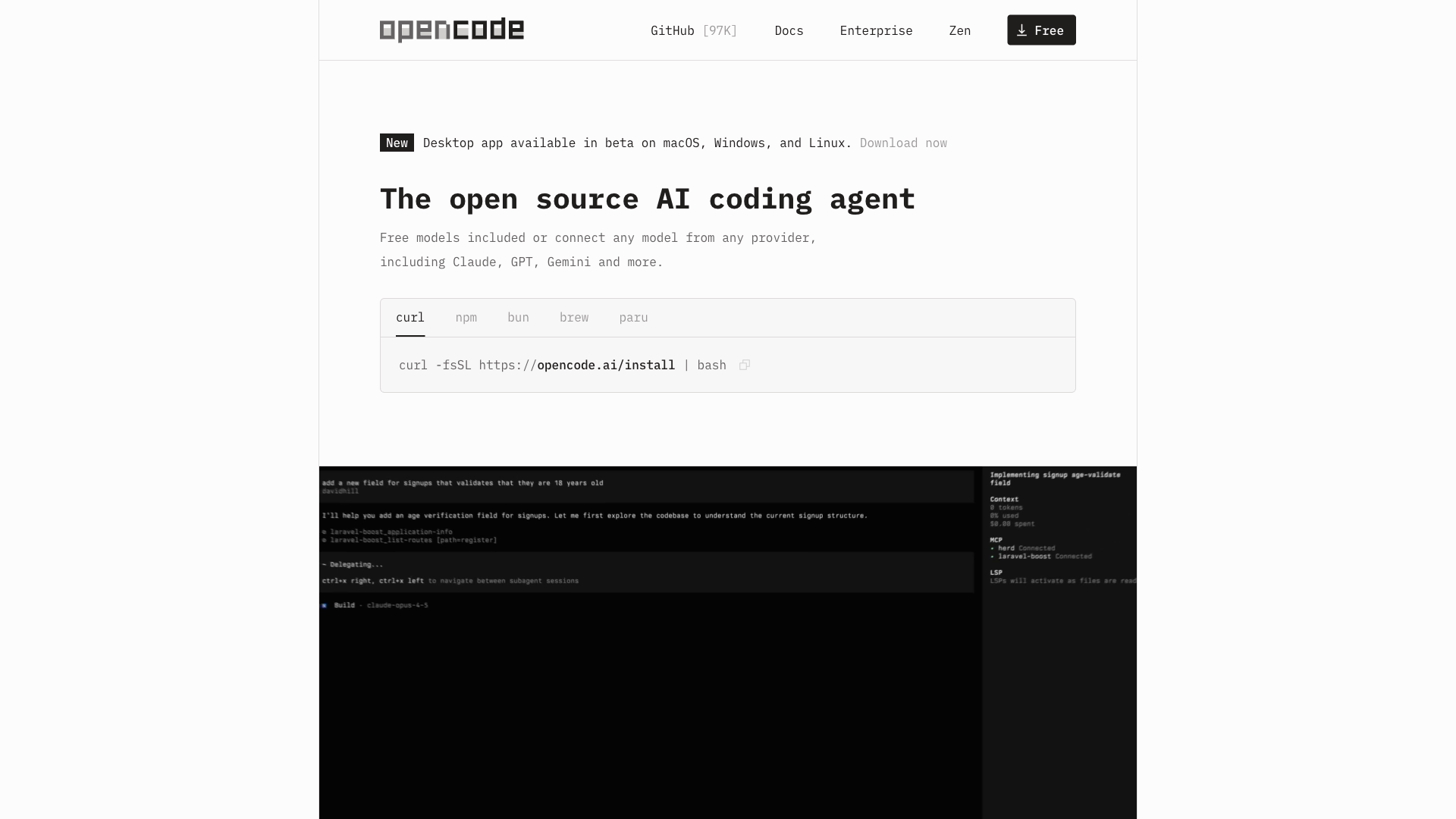 OpenCode terminal and desktop interface